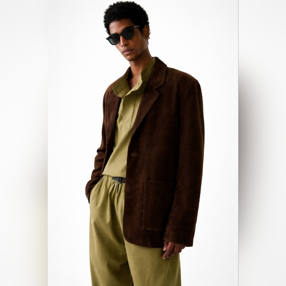 Renzo Costa Vintage Brown Suede Leather Blazer Retro 70s Jacket Large